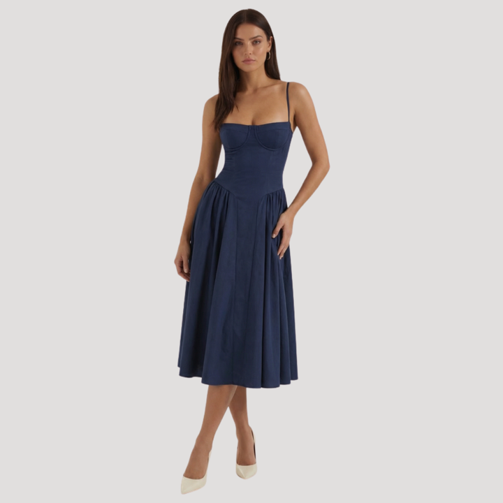 Annelie | Damen Korsett Midi Kleid mit Herzausschnitt - Beige - Image 3