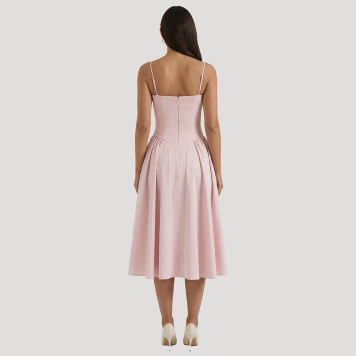 Annelie | Damen Korsett Midi Kleid mit Herzausschnitt - Beige - Image 30