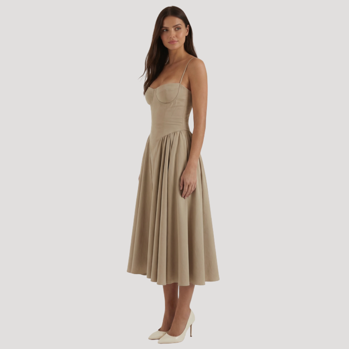 Annelie | Damen Korsett Midi Kleid mit Herzausschnitt - Beige - Image 32