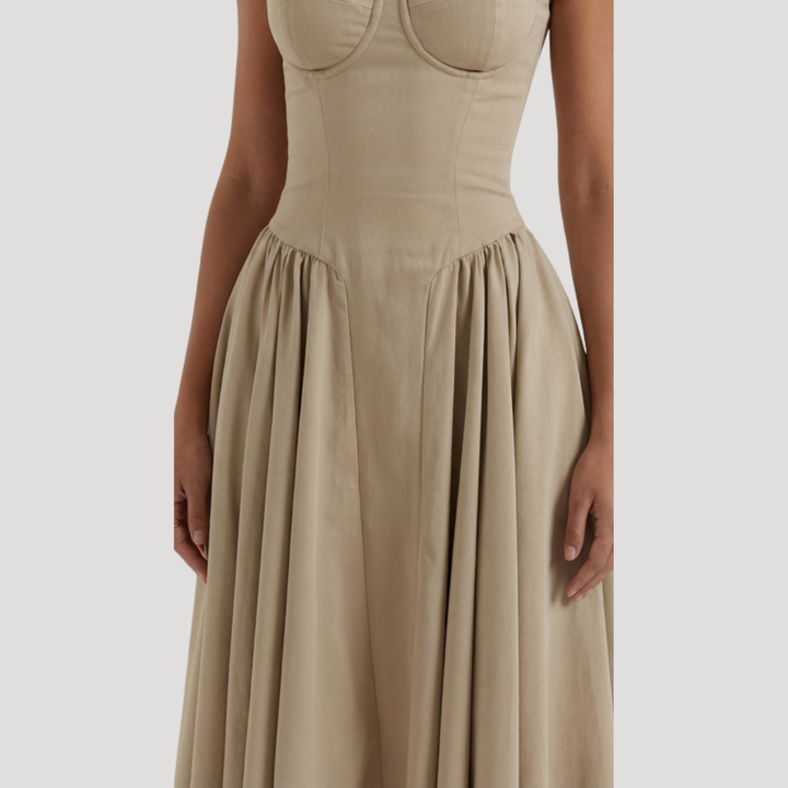 Annelie | Damen Korsett Midi Kleid mit Herzausschnitt - Beige - Image 33
