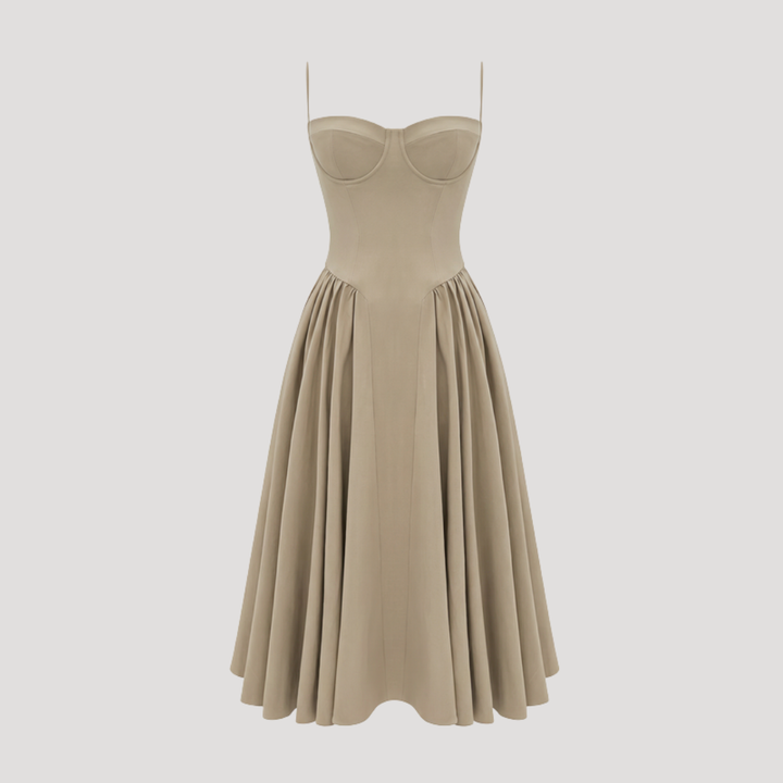 Annelie | Damen Korsett Midi Kleid mit Herzausschnitt - Beige - Image 34