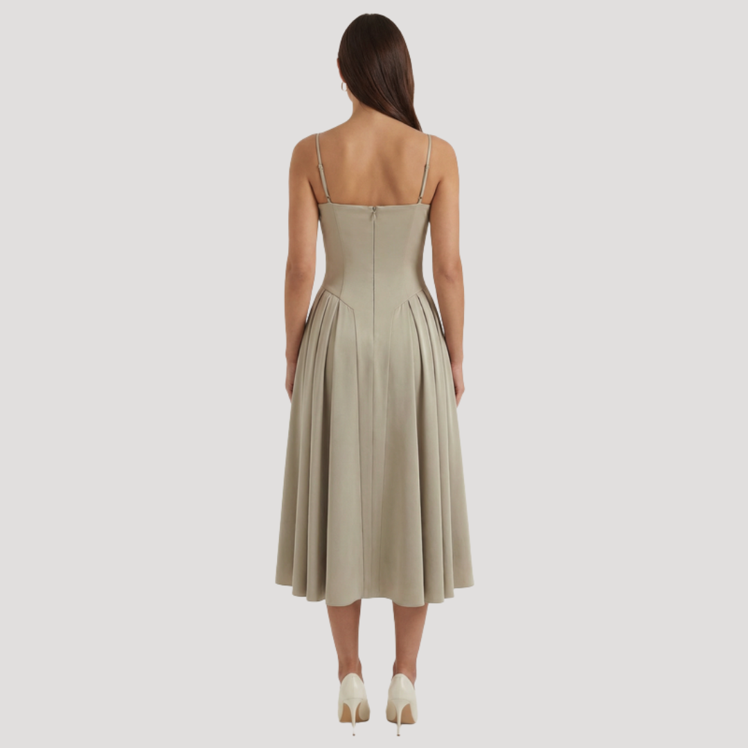 Annelie | Damen Korsett Midi Kleid mit Herzausschnitt - Beige - Image 35