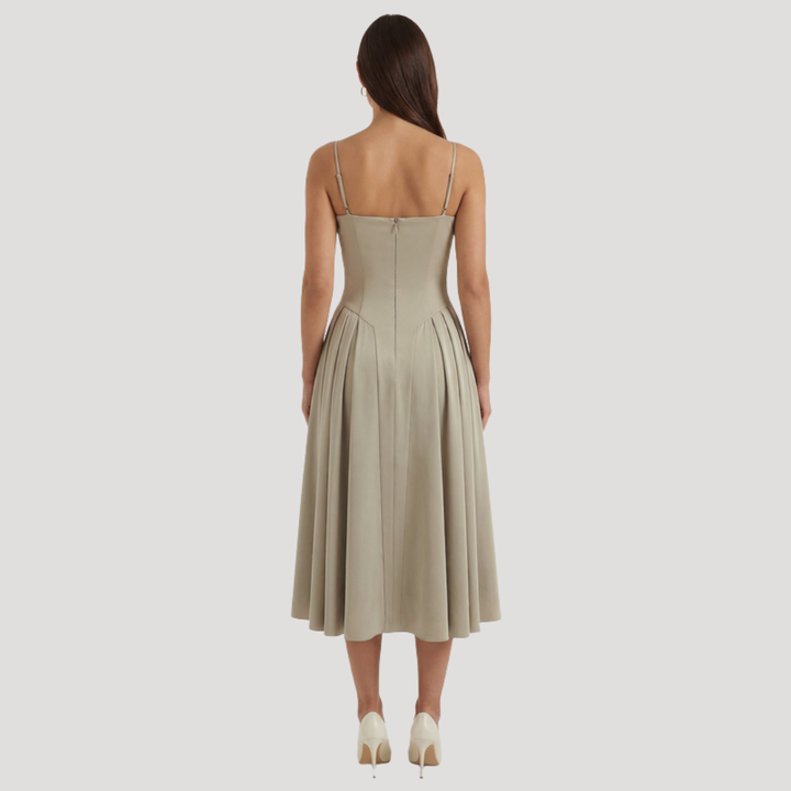 Annelie | Damen Korsett Midi Kleid mit Herzausschnitt - Beige - Image 35