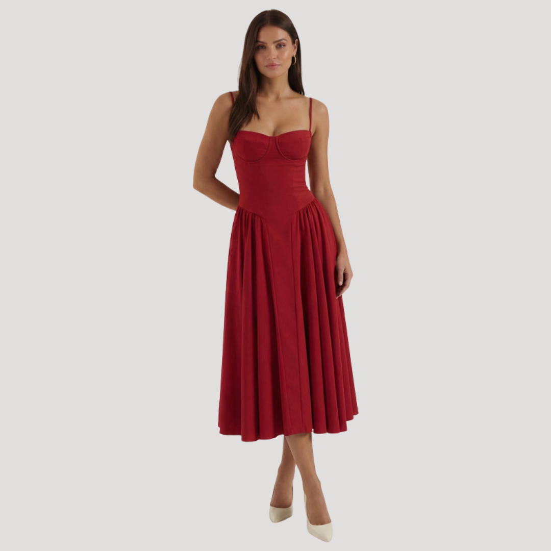Annelie | Damen Korsett Midi Kleid mit Herzausschnitt - Beige - Image 4
