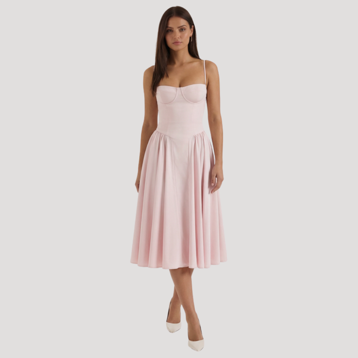Annelie | Damen Korsett Midi Kleid mit Herzausschnitt - Beige - Image 5