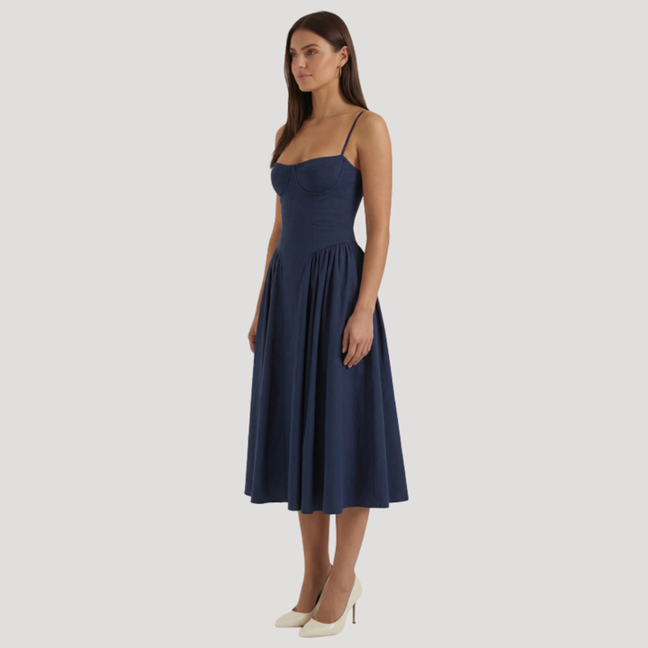 Annelie | Damen Korsett Midi Kleid mit Herzausschnitt - Beige - Image 7