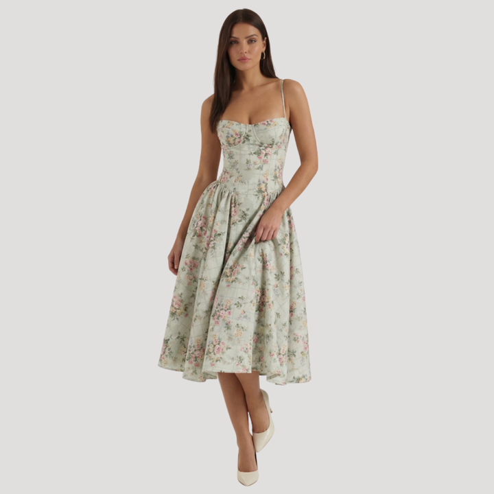 Annelie | Damen Korsett Midi Kleid mit Herzausschnitt - Beige - Image 8