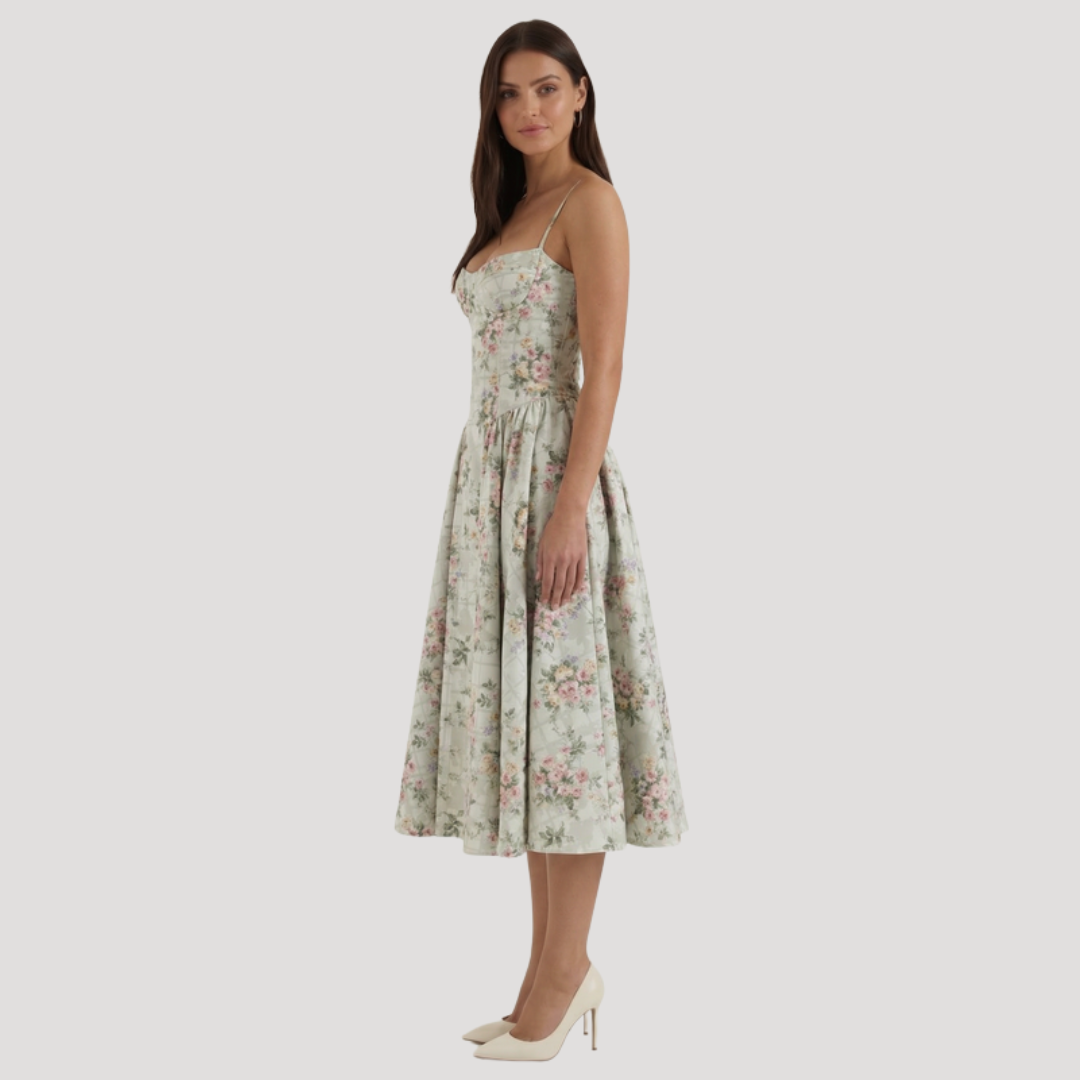Annelie | Damen Korsett Midi Kleid mit Herzausschnitt - Beige - Image 9