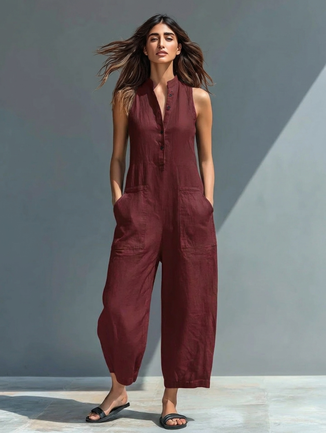 Anneliese | Damen Ärmelloser Jumpsuit mit Knopfverschluss - Black - Image 8