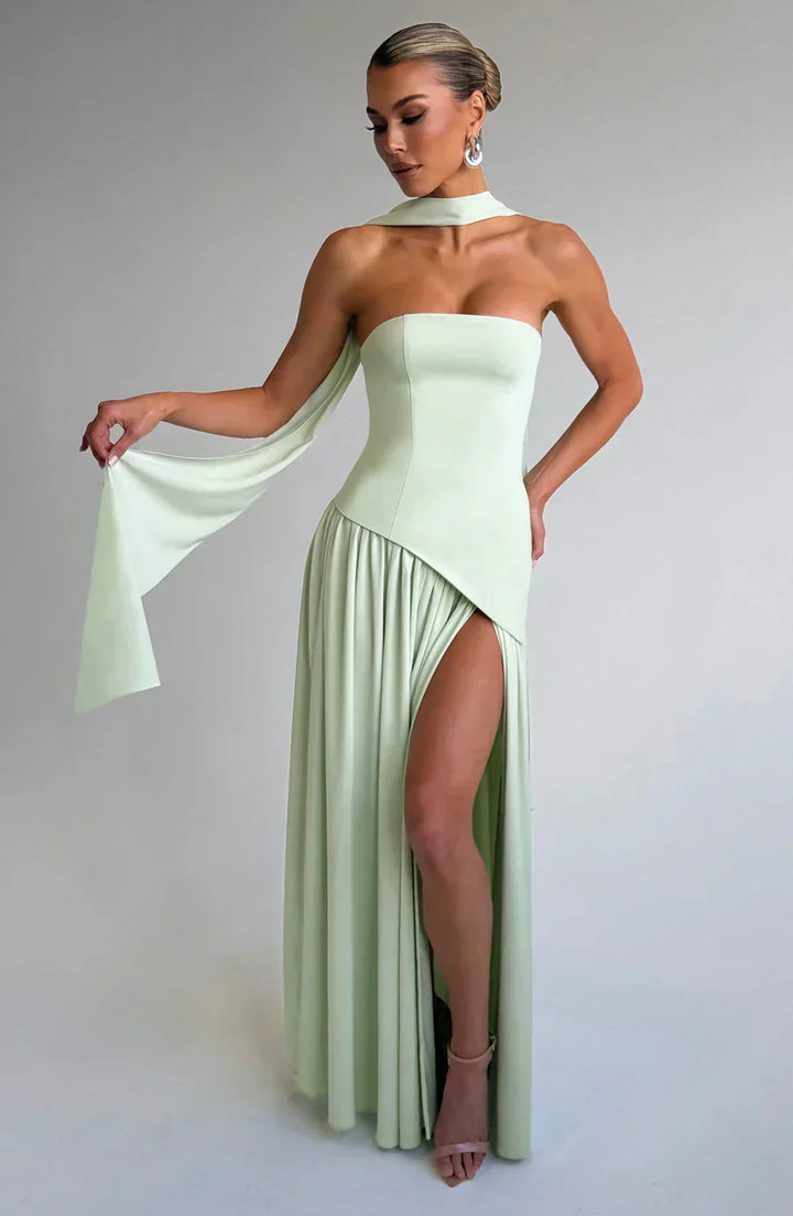 Anneliese | Damen Trägerloses Maxi Abendkleid mit Schlitz - Yellow - Image 10