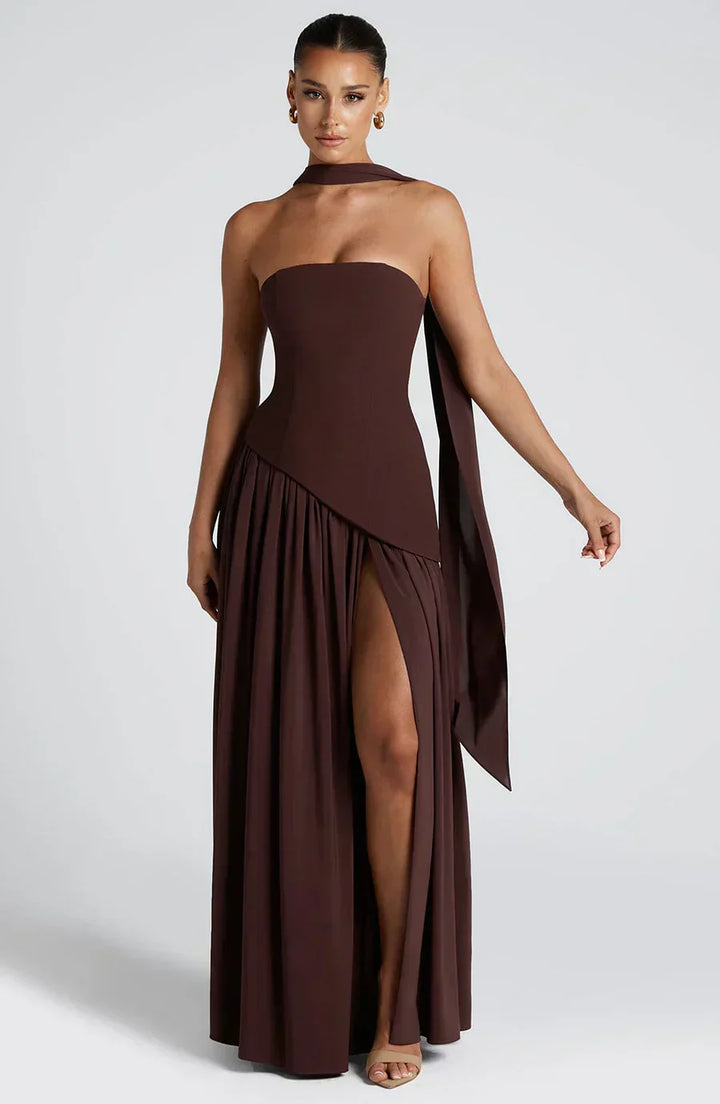 Anneliese | Damen Trägerloses Maxi Abendkleid mit Schlitz - Yellow - Image 13