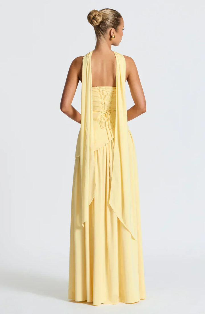 Anneliese | Damen Trägerloses Maxi Abendkleid mit Schlitz - Yellow - Image 2