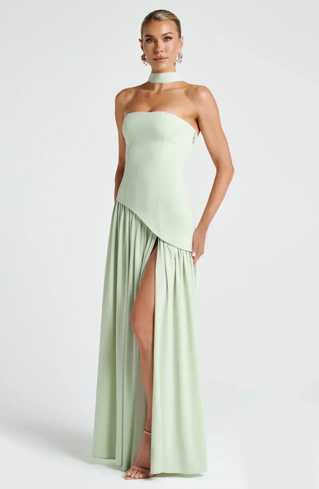 Anneliese | Damen Trägerloses Maxi Abendkleid mit Schlitz - Yellow - Image 8