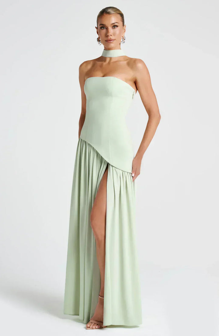 Anneliese | Damen Trägerloses Maxi Abendkleid mit Schlitz - Yellow - Image 8