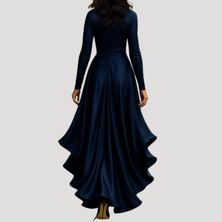 Anneliese | Damen Wickelkleid Langarm Volant Maxikleid - Navy - Image 4