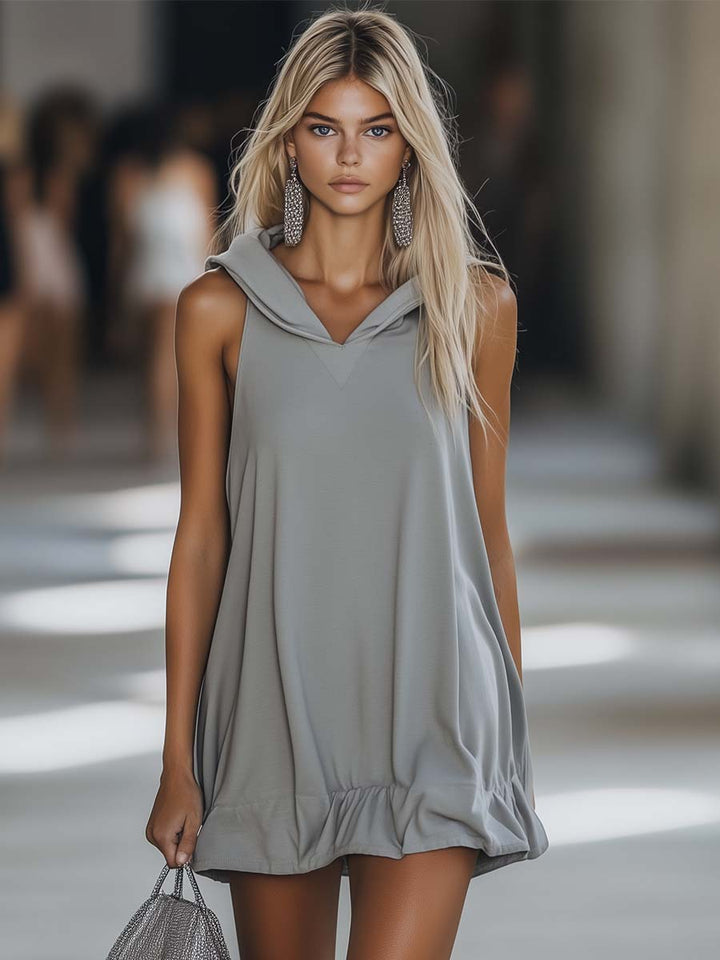 Annelore | Damen Ärmelloses Hoodie Mini Kleid - Grey - Image 1