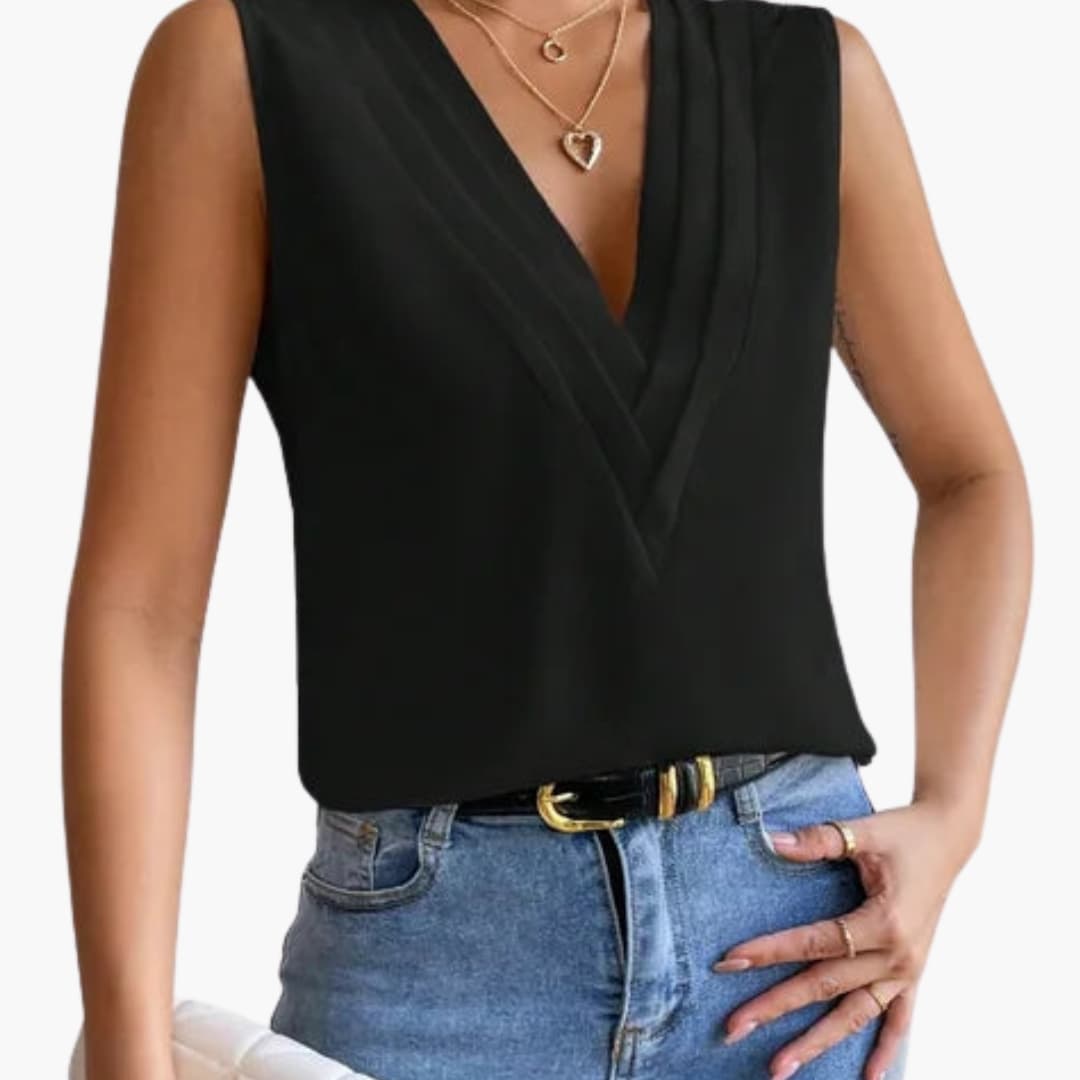 Annemarie | Damen Ärmellose V-Ausschnitt Bluse - White - Image 5