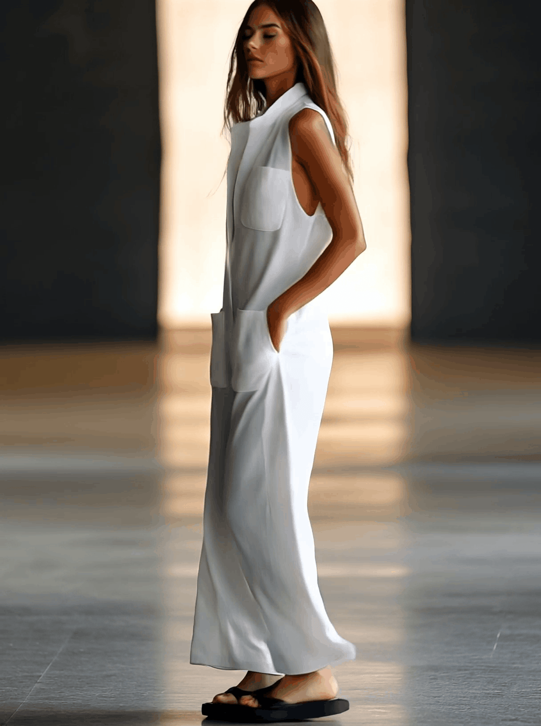 Annerose | Damen Ärmellos Weites Bein Jumpsuit - White - Image 3