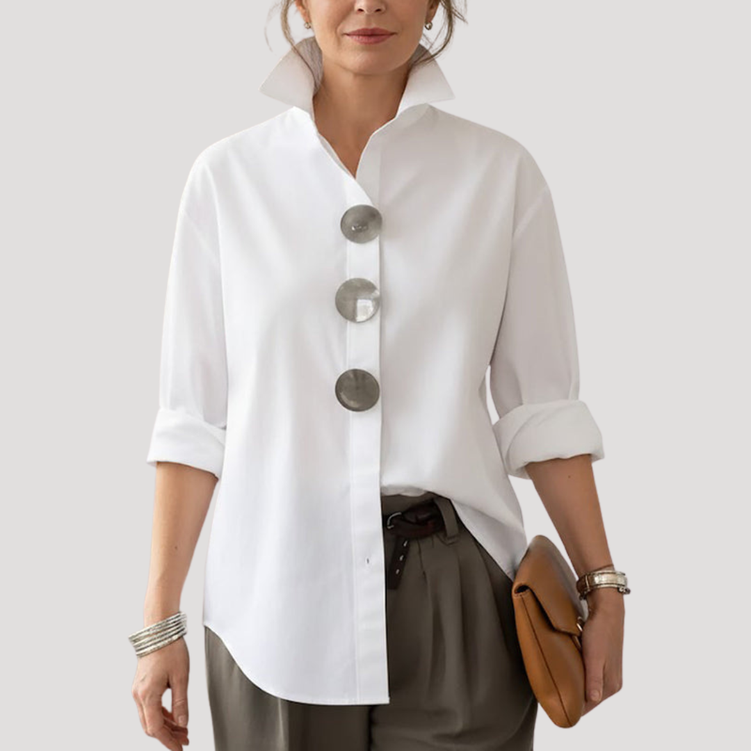 Annika | Damen Button-Down Langarm Hemdbluse - White - Image 1