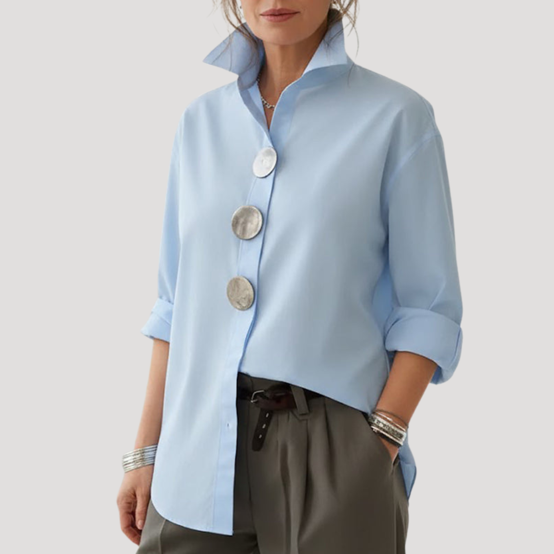 Annika | Damen Button-Down Langarm Hemdbluse - White - Image 2