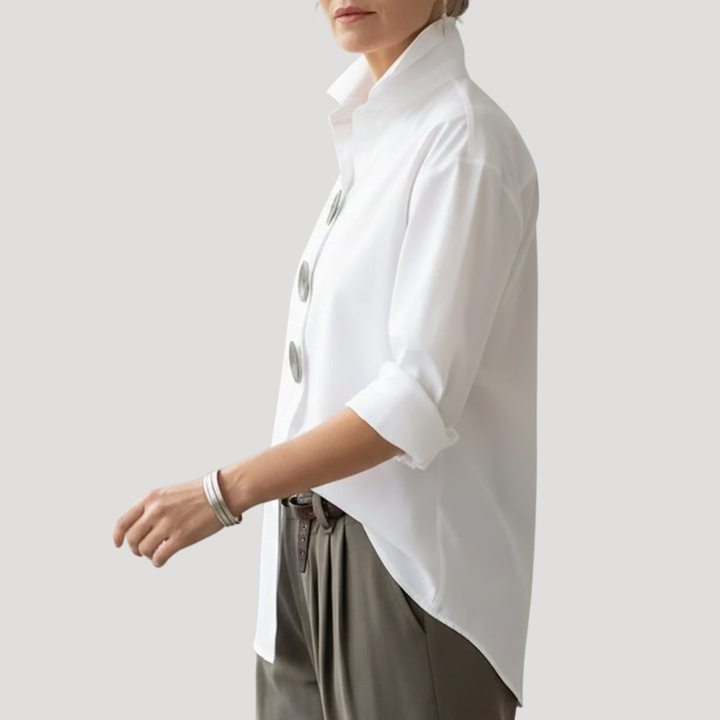 Annika | Damen Button-Down Langarm Hemdbluse - White - Image 4