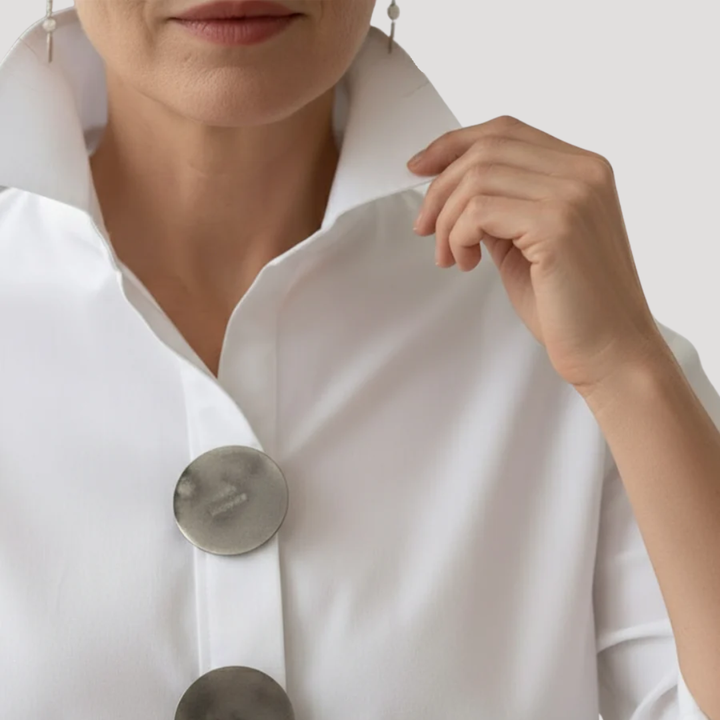 Annika | Damen Button-Down Langarm Hemdbluse - White - Image 5