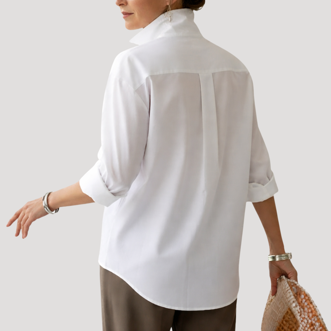 Annika | Damen Button-Down Langarm Hemdbluse - White - Image 6