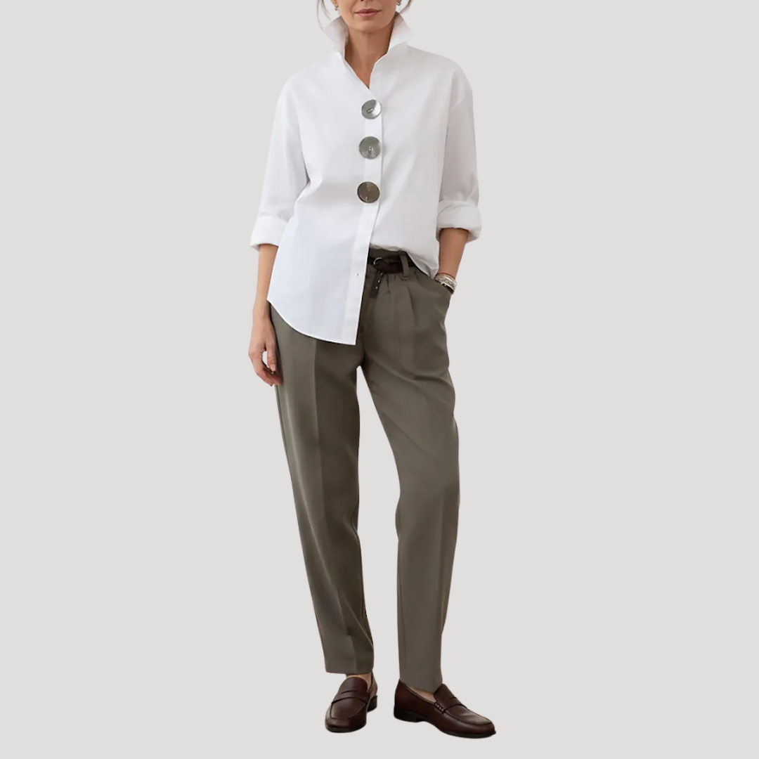 Annika | Damen Button-Down Langarm Hemdbluse - White - Image 7