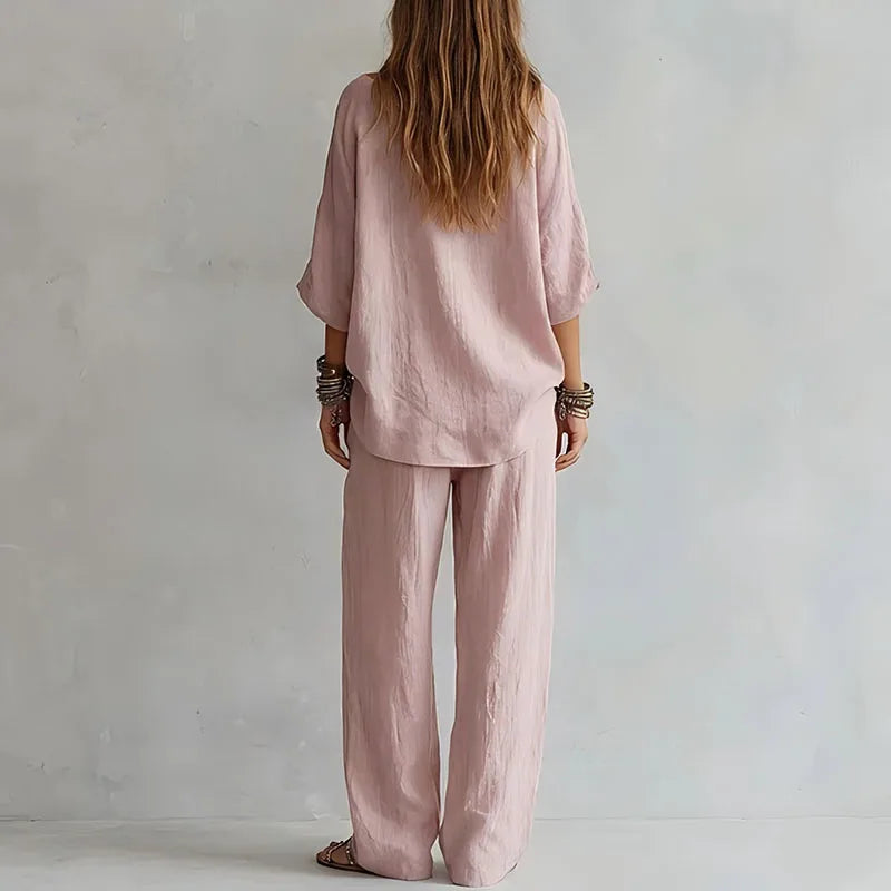 Annika | Damen Off Shoulder Zweiteiler Set - Pink - Image 2