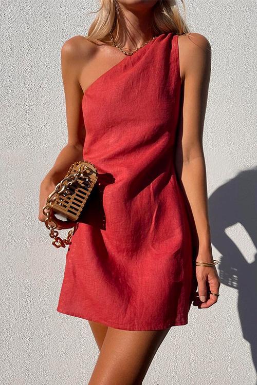 Annika | Damen One-Shoulder Minikleid Ärmellos - Red - Image 1