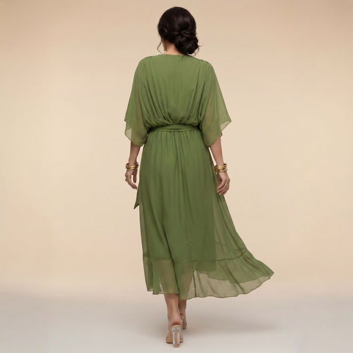 Annika | Damen V-Ausschnitt Wickelkleid Midi - Green - Image 3