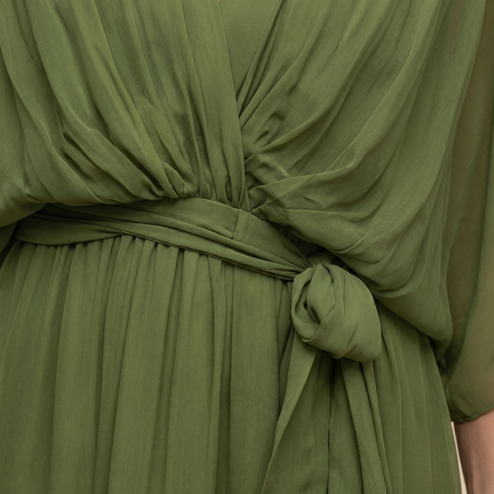 Annika | Damen V-Ausschnitt Wickelkleid Midi - Green - Image 4