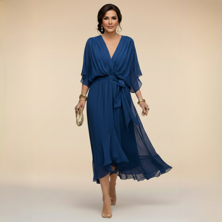 Annika | Damen V-Ausschnitt Wickelkleid Midi - Green - Image 6