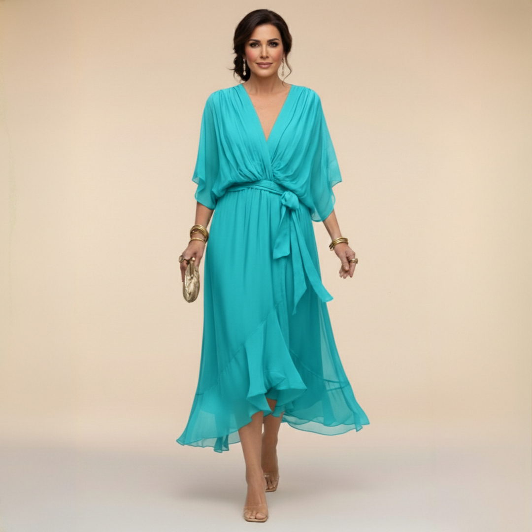 Annika | Damen V-Ausschnitt Wickelkleid Midi - Green - Image 8
