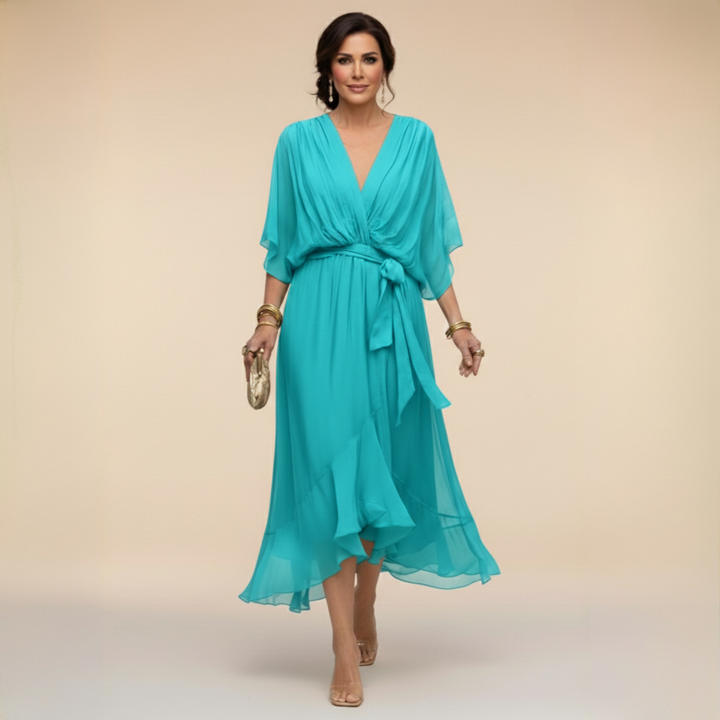 Annika | Damen V-Ausschnitt Wickelkleid Midi - Green - Image 8