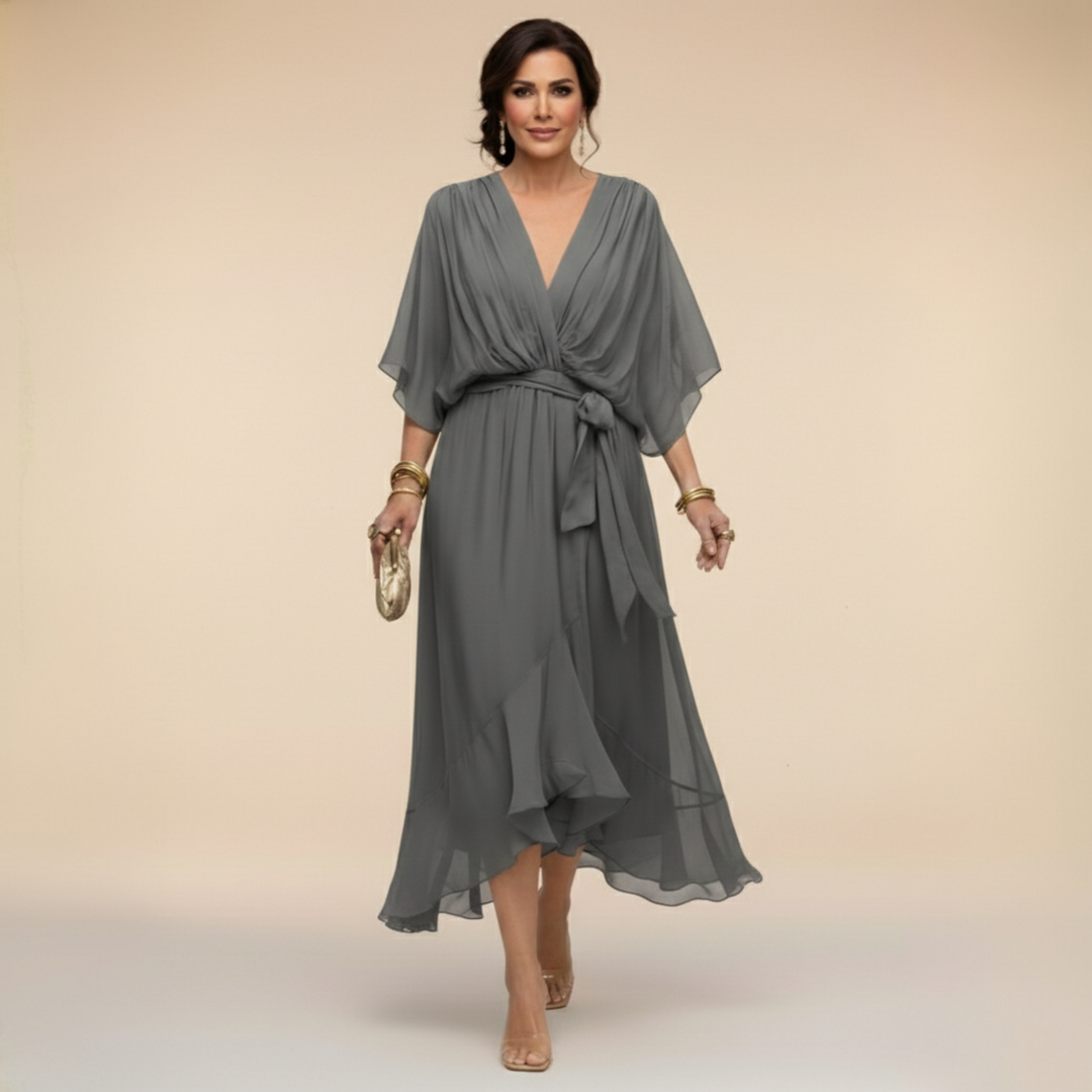 Annika | Damen V-Ausschnitt Wickelkleid Midi - Green - Image 9