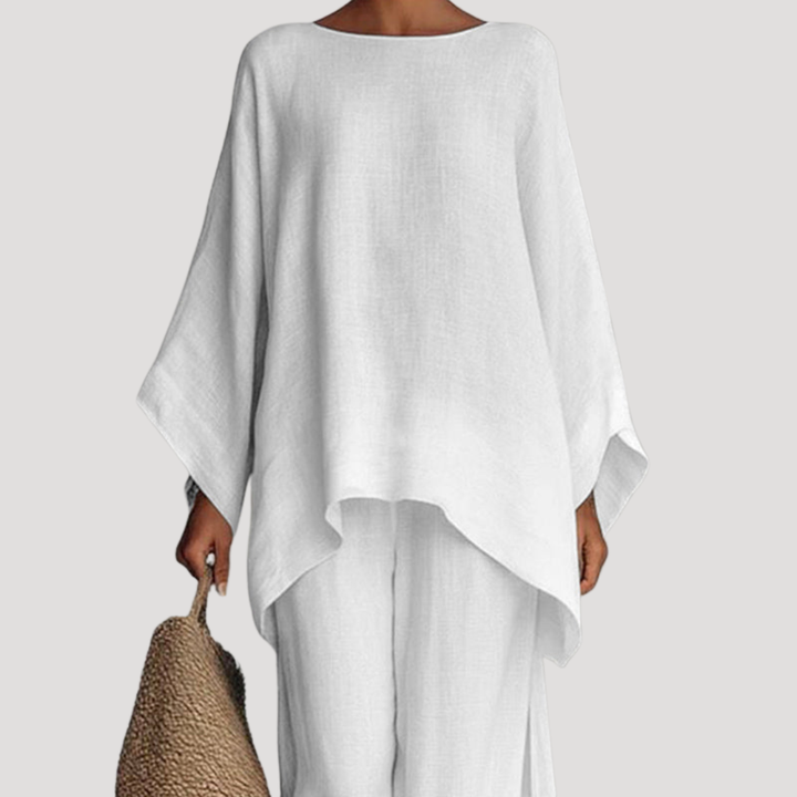 Anouk | Damen Zweiteiler Oversized Top Weites Bein - White - Image 2