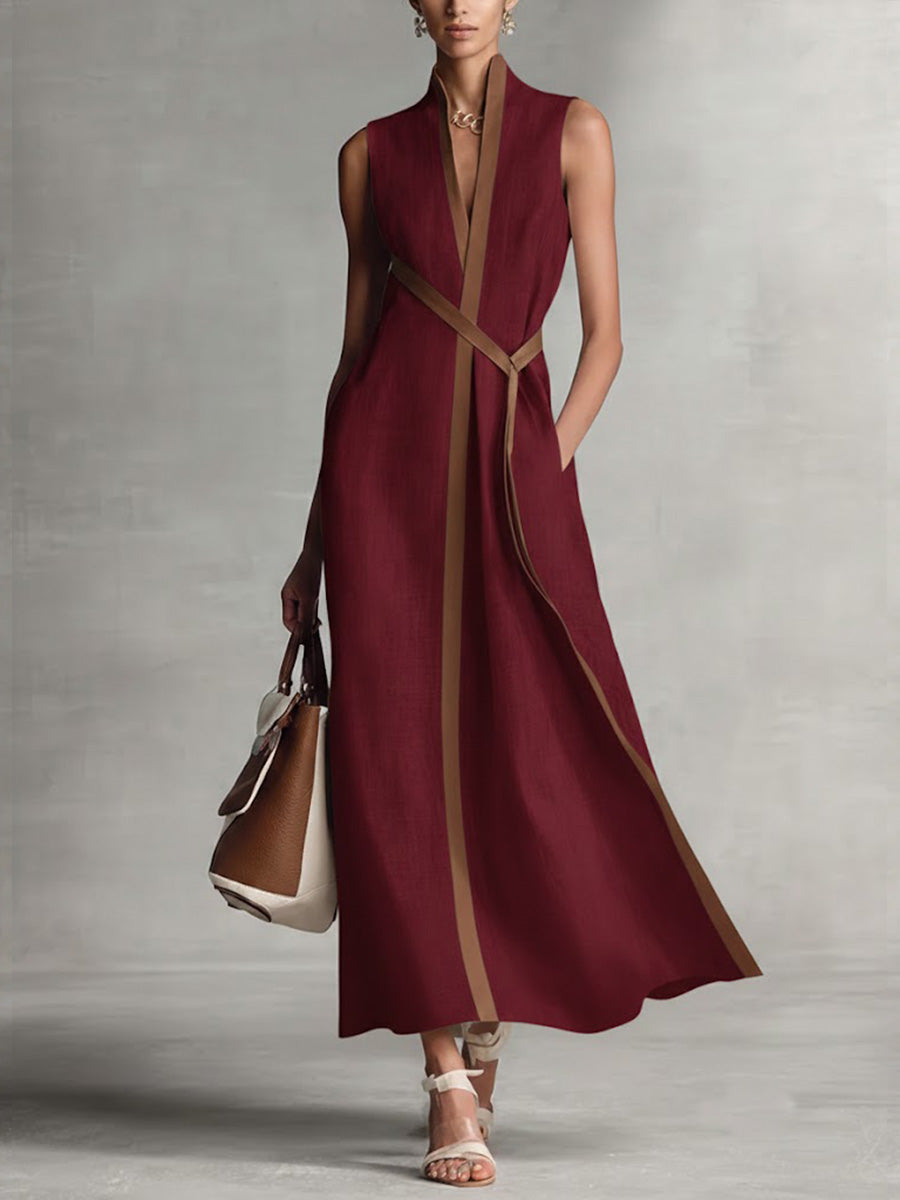 Araminta | Damen Ärmelloses V-Ausschnitt Maxikleid - Beige - Image 4