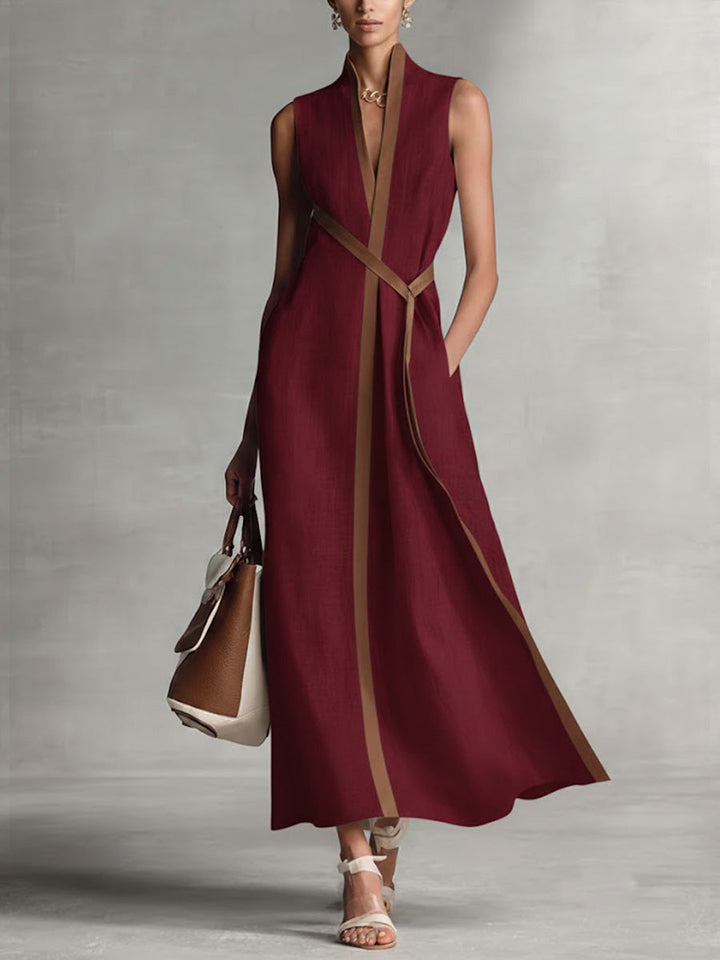 Araminta | Damen Ärmelloses V-Ausschnitt Maxikleid - Beige - Image 4