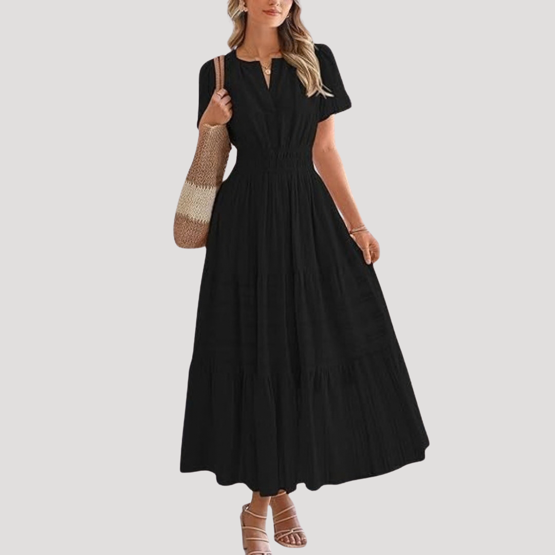 Astoria | Damen Stufenkleid Maxikleid Kurzarm - White - Image 2