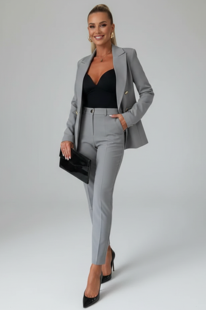 Astrid | Damen Doppelreihiger Blazer Hosenanzug Set - Light Blue - Image 14