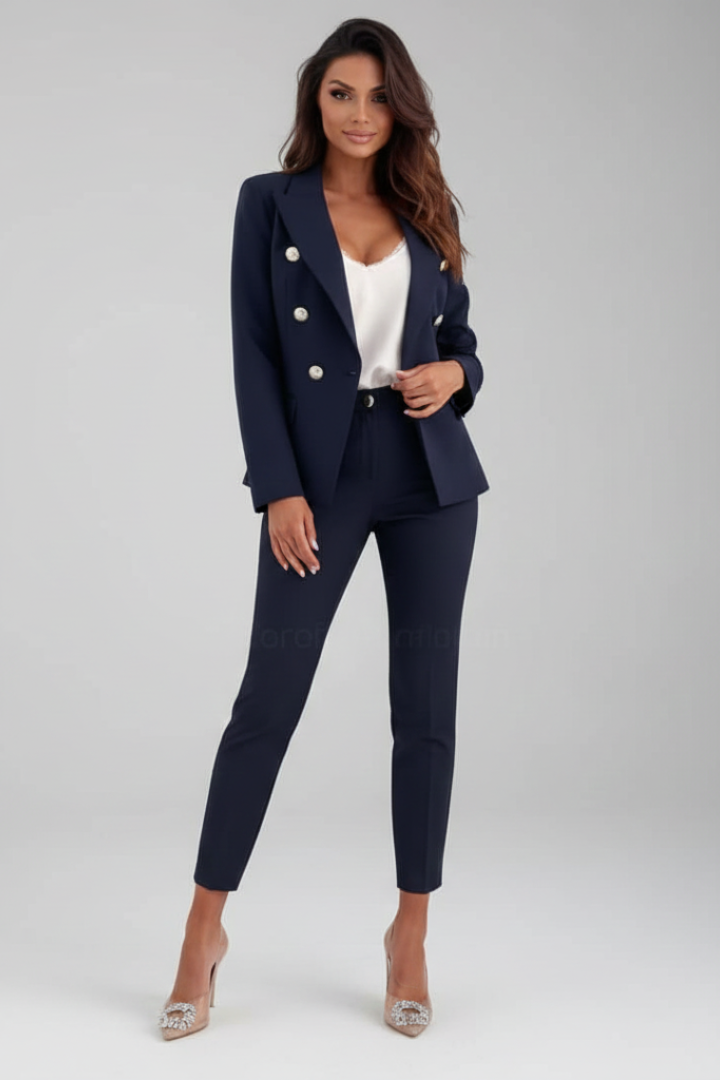 Astrid | Damen Doppelreihiger Blazer Hosenanzug Set - Light Blue - Image 7