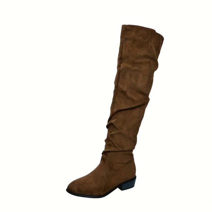 Astrid | Damen Overknee Stiefel Schlupfstiefel - Grey - Image 11