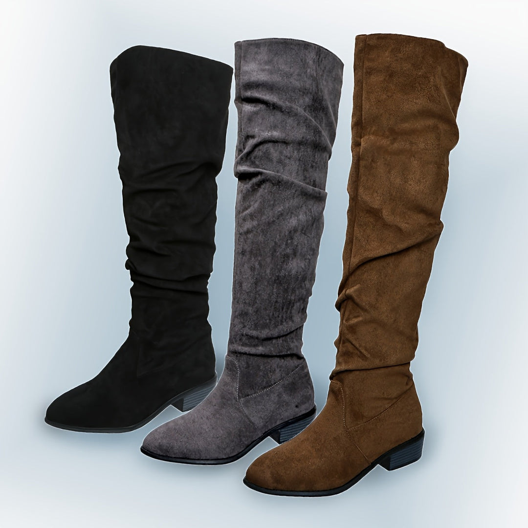 Astrid | Damen Overknee Stiefel Schlupfstiefel - Grey - Image 6