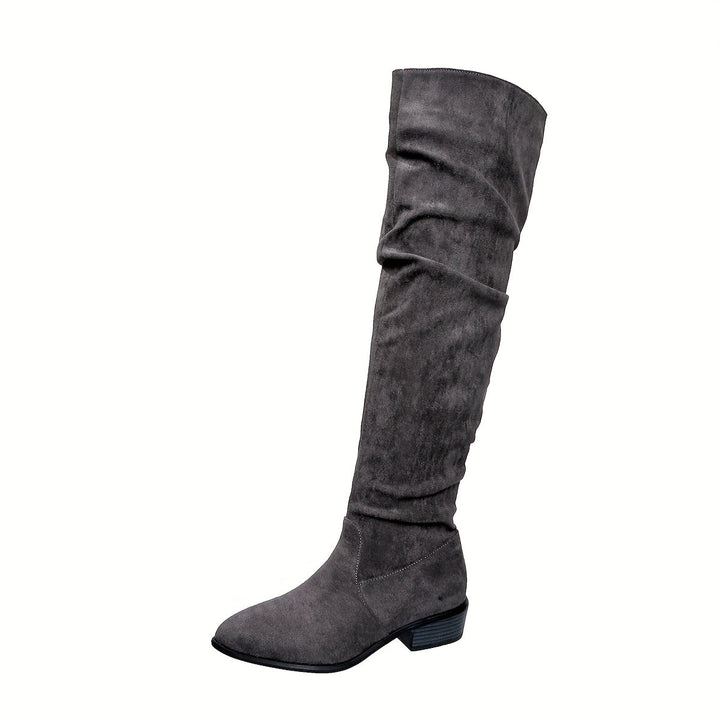 Astrid | Damen Overknee Stiefel Schlupfstiefel - Grey - Image 9