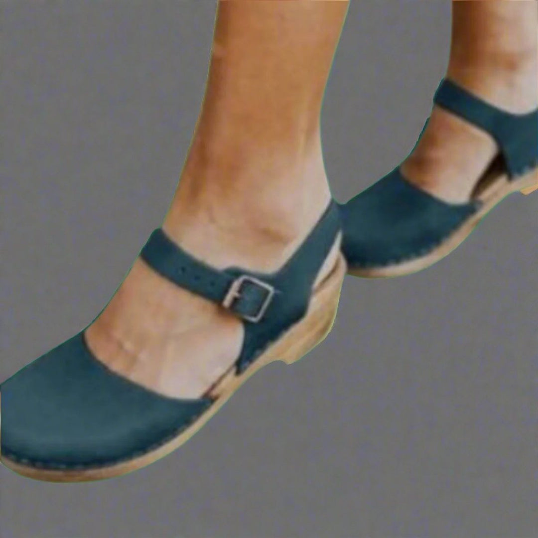 Astrid | Damen Plateau Clogs mit Knöchelriemen - Camel - Image 2