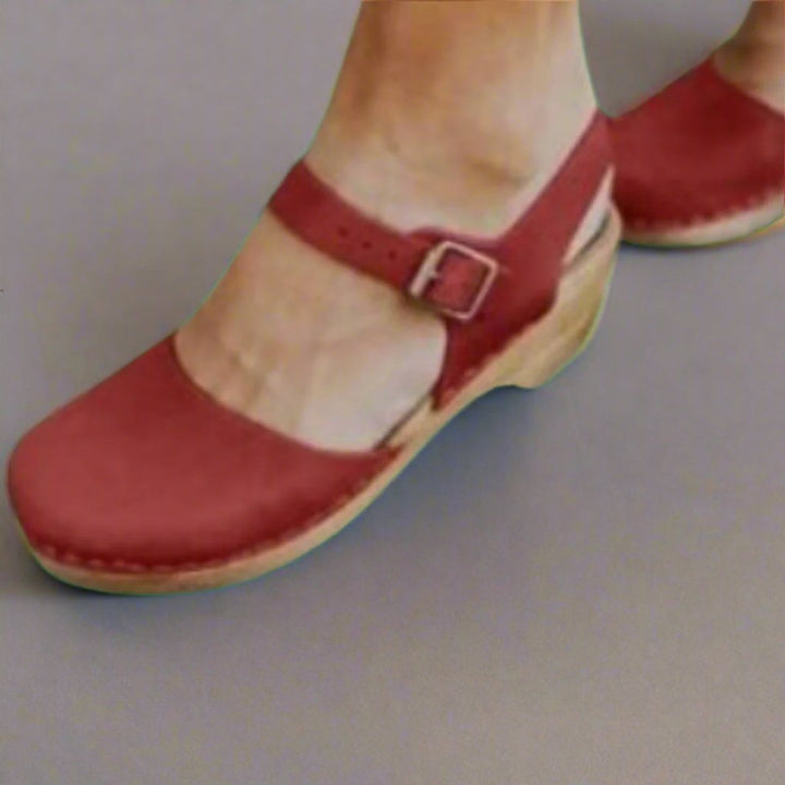 Astrid | Damen Plateau Clogs mit Knöchelriemen - Camel - Image 3