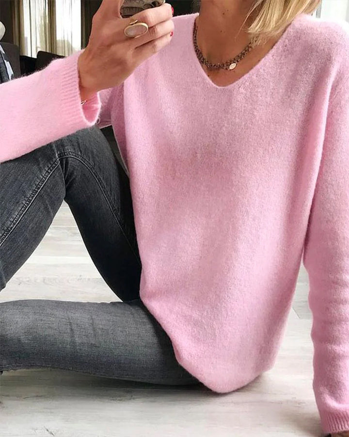 Astrid | Damen V-Ausschnitt Pullover Langarm - Pink - Image 1
