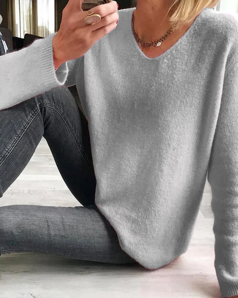 Astrid | Damen V-Ausschnitt Pullover Langarm - Pink - Image 4