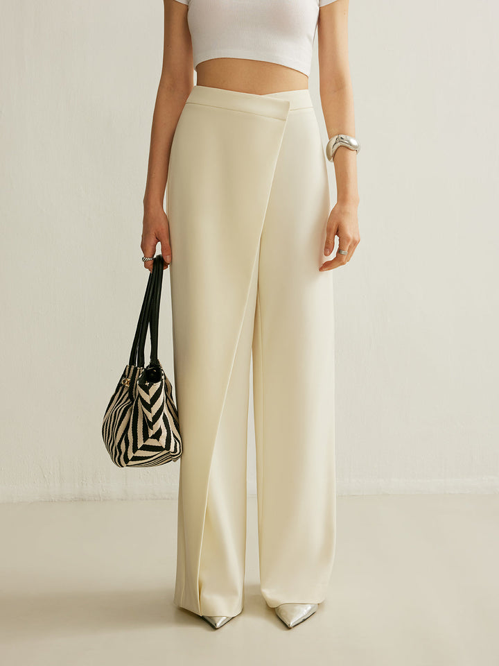 Arya | Damen High Waist Hose, asymmetrischer Wickelschnitt weit
